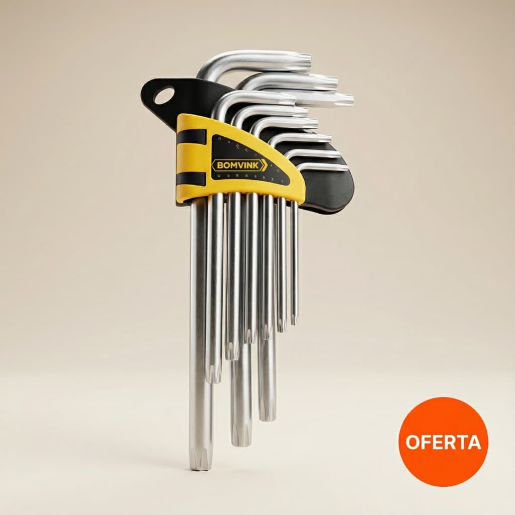 Kit 9 Chaves Torx Longas T10 a T50 Profissional c/ Suporte Organizador Aço Cromo Vánadio