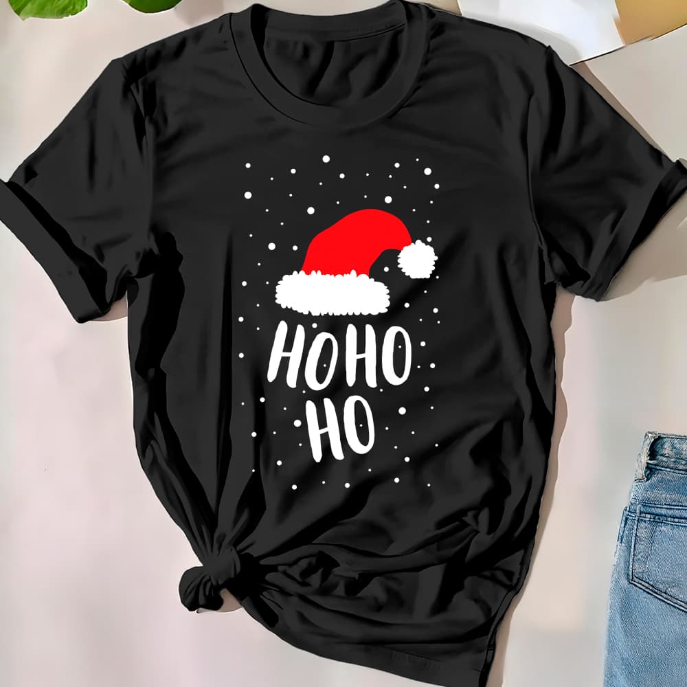 Camiseta Natalina Ho Ho Ho Masculina e Feminina Estampa de Natal Camisa  100% algodão Temática Fim de Ano