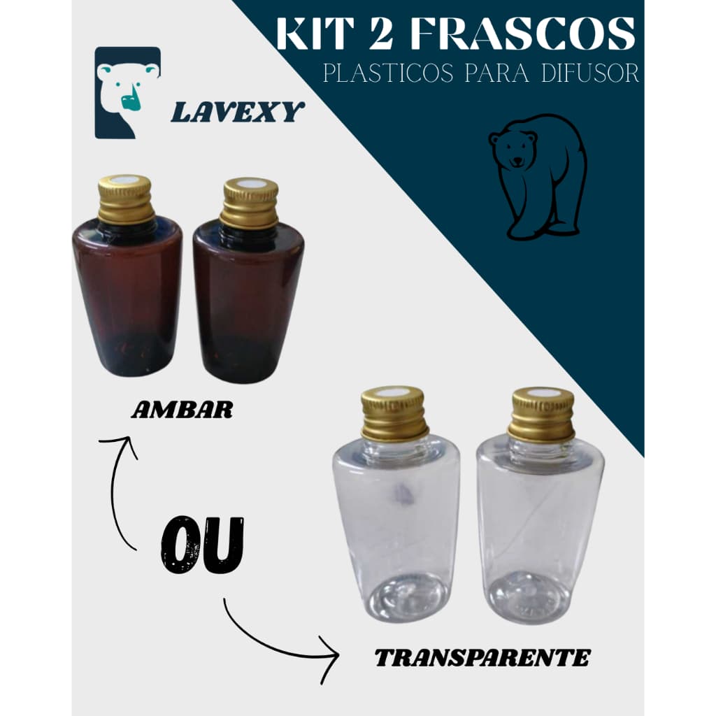 Kit com 2 Frascos Plásticos para Difusor – 50ml cada
