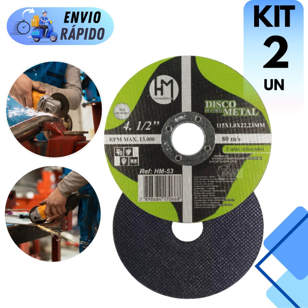 KIT 2 PEÇAS JOGO DISCO DE CORTE 4.1/2 DE METAL PROFISSIONAL PARA OBRA LIXADEIRA ESMILHADEIRA SERRAS