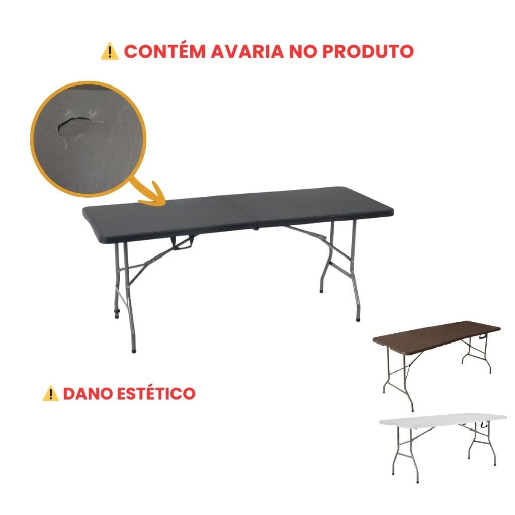 Mesa Dobrável Maleta Avariada Dano Estético Portátil 1.8m Camping Jardim Externa Interna LuvinCo