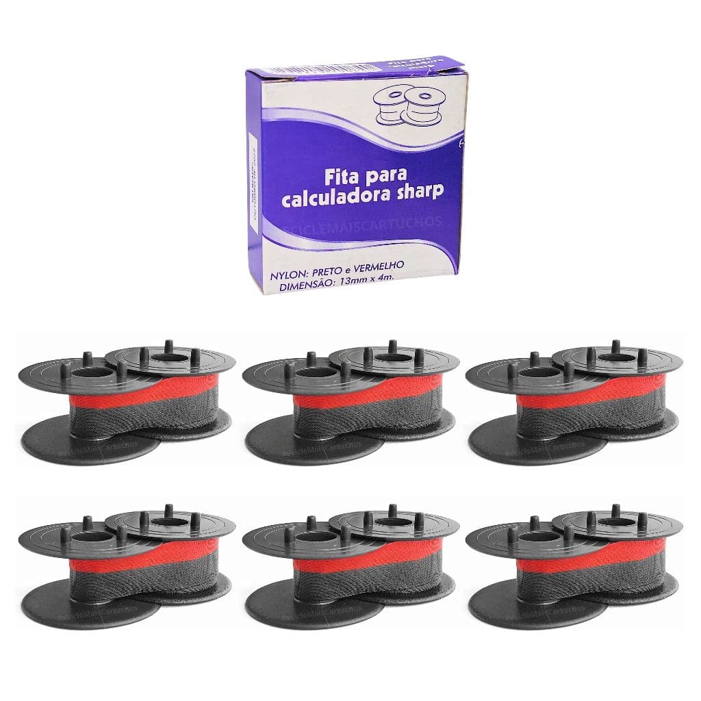 6 Fitas P/ Maquina de Calcular Sharp P/v Bicolor 13mm 4m Masterprint Facit General Teknica