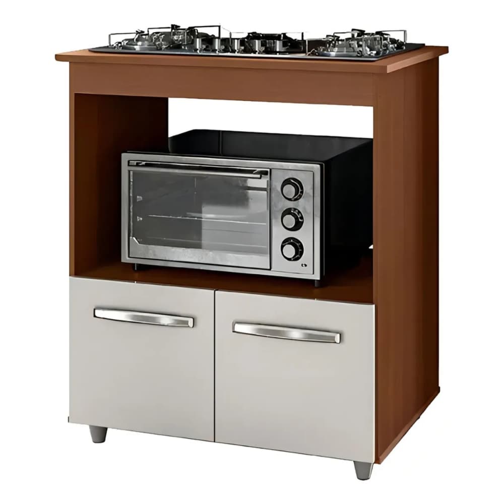 Fogão Cooktop + Balcão de Cozinha Elisa em MDP com Tampo / Cooktop Chamalux a Gás 5 Bocas Bivolt