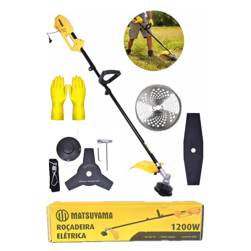 Aparador Roçadeira Elétrica Matsuyama 1200 Completa +potente 127v Amarelo