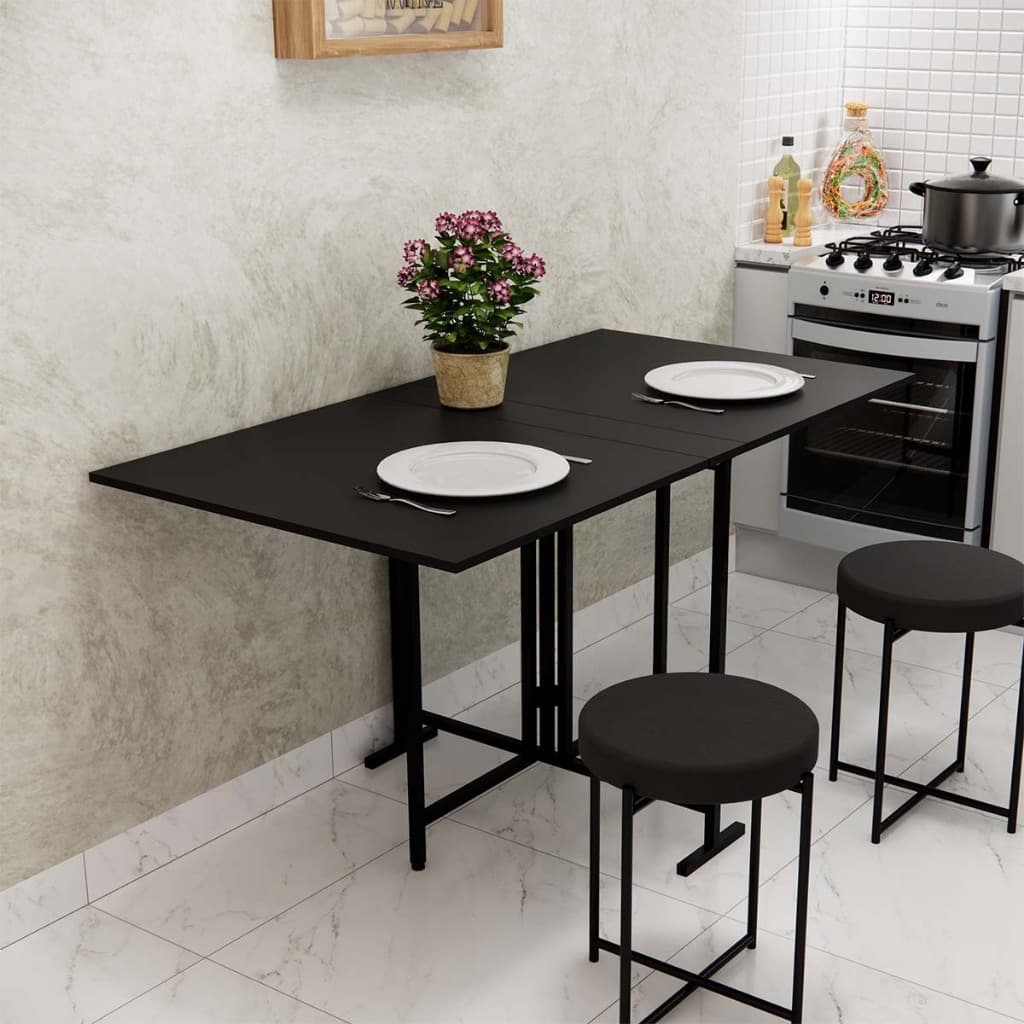 Mesa Articulada Dobrável 6 Lugares Multiuso Preta Compacta em MDP Mesa De Jantar Dobrável Industrial