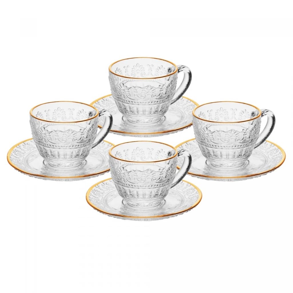 Conjunto 4 Xícaras de Café com Pires Mauve com fio de ouro 90ml Cristal - Wolff