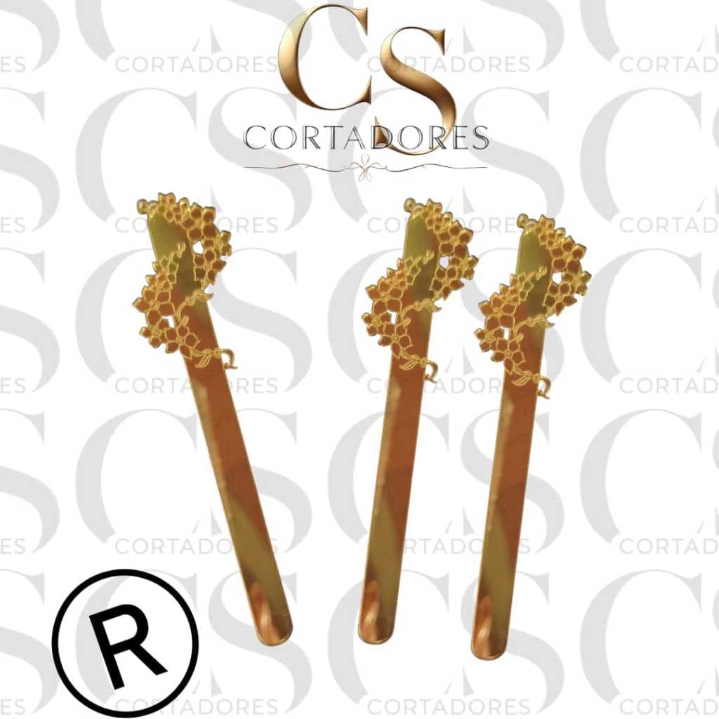 PALITO ACRÍLICO ESPELHADO DOURADO – RAMO DE FLOR • Exclusivo CS Cortadores!