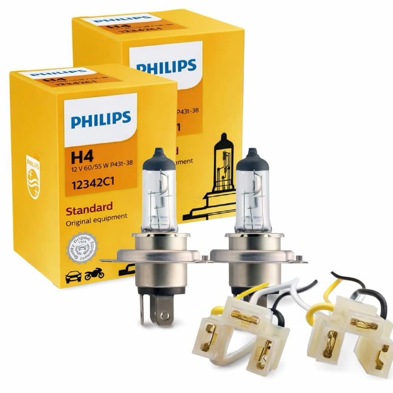 Kit 2 Lâmpadas Philips H4 12V 60/55W Original + Soquete Farol