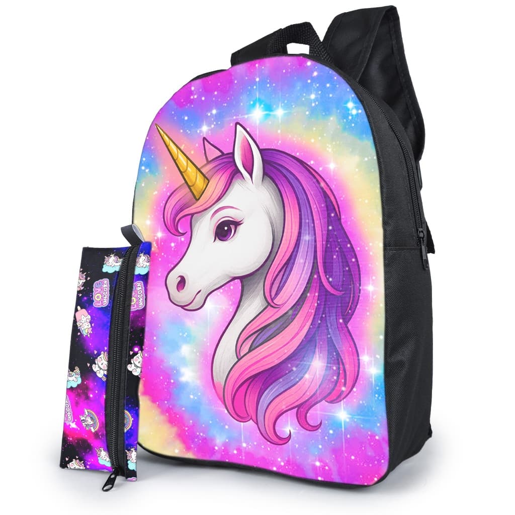 Kit Mochila Infantil Escolar Estampa Unicórnio, Dinossauro com Alça Ajustável com Estojo Simples 1 Ziper Volta as Aulas