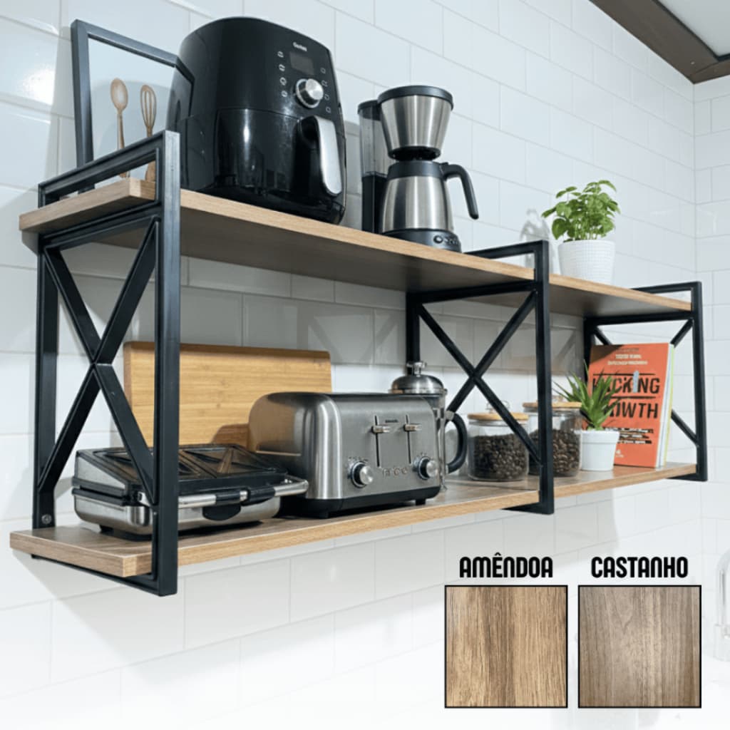 Prateleira Decorativa de Parede Estilo Industrial 50 cm a 1,60 m - Cor Amêndoa