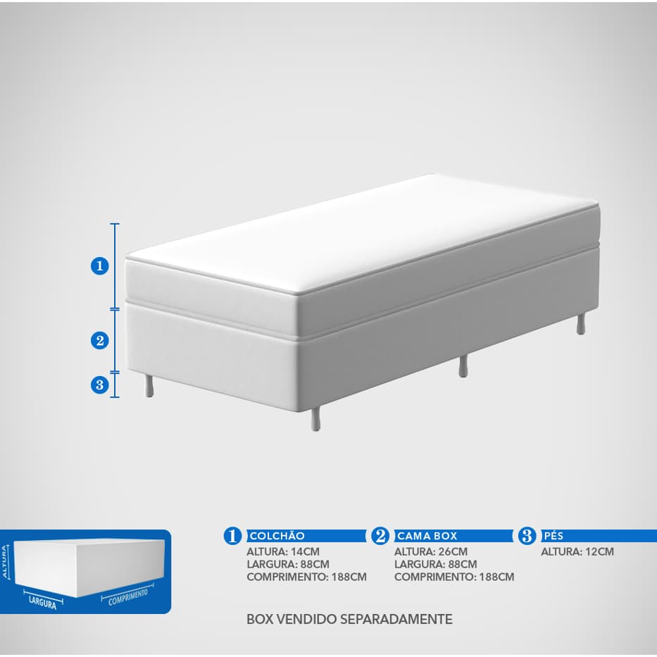 Colchão Solteiro in Box a Vácuo D28 14cmX1,88mX88cm CP2 Pro Dormir