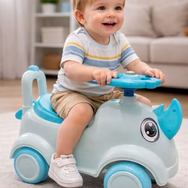 Andador Bebê Rinoceronte Azul Auxílio Caminhada Seguro Estimulação Inicial Desenvolvimento Motor
