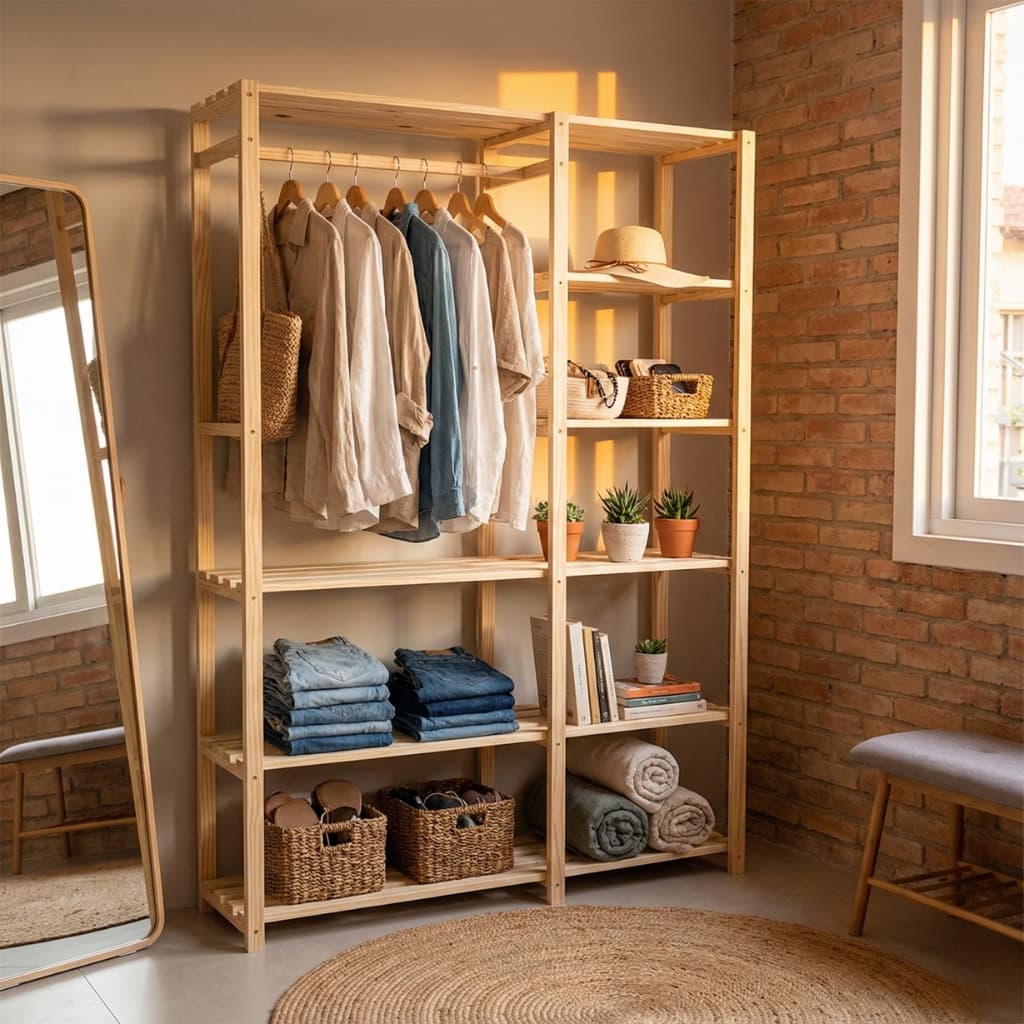 Cabideiro Arara Dupla Adulta Para Roupas E Paletós Madeira Pinus Bipartida Closet