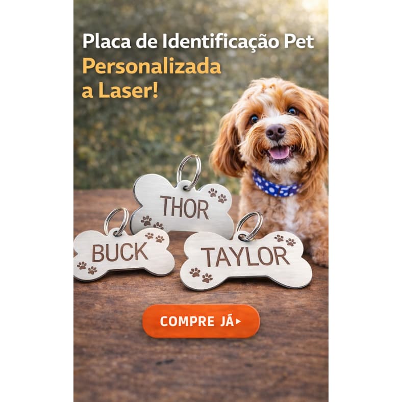 Plaquinha Identificação Pet Personalizada em Metal | Osso para Cachorro e Gato com Nome e Telefone