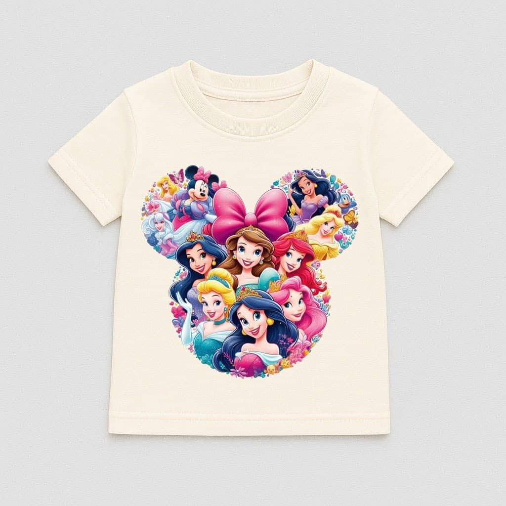 Camiseta Infantil Princesas Orelha Disney Blusa Princess Camiseta Infantil 100% Algodão