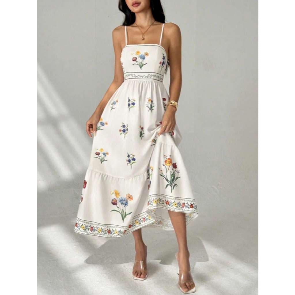 MISSORD Vestido floral feminino em estilo boêmio, roupa de festa, roupa de férias