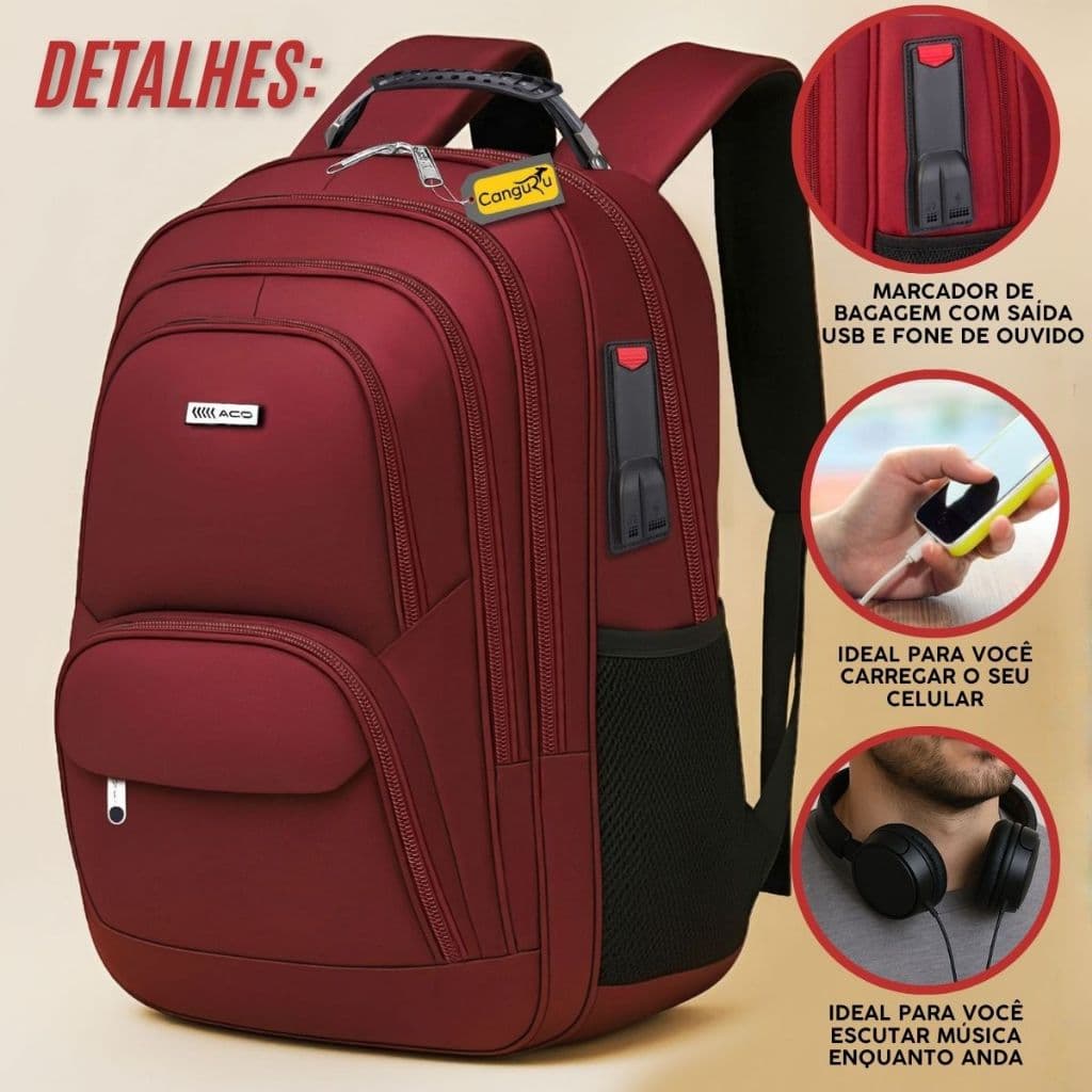 Mochila Masculina Feminina Notebook Escolar Faculdade Reforçada Resistente a Agua Saída USB/Fone