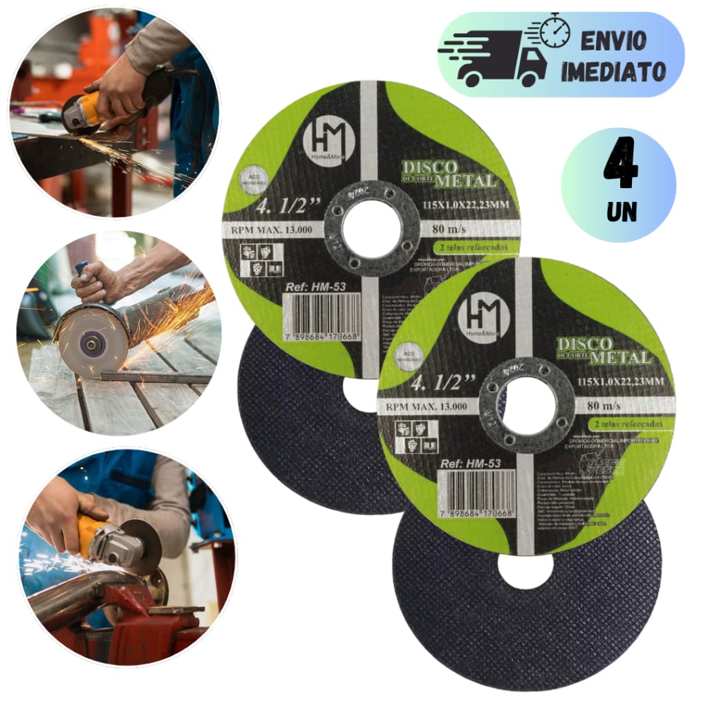 KIT CONJUNTO 2 A 4 DISCOS DE CORTE PARA METAL DE SERRA PROFISSIONAL PARA OBRAS ESMERILHADEIRAS LIXAS