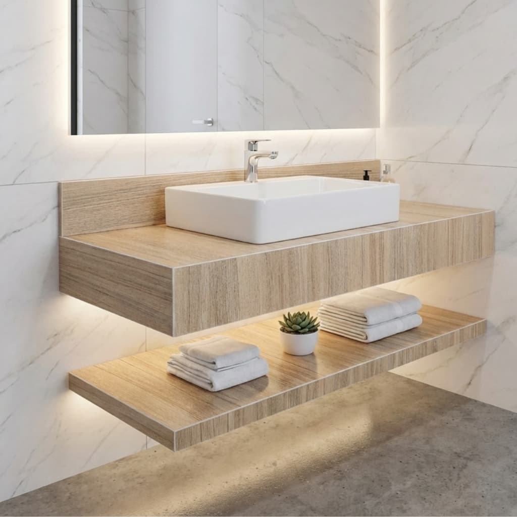 Kit Bancada 70x45 c/ Prateleira Porcelanato Amadeirado p/ Banheiro Super Oferta Entrega Rápida