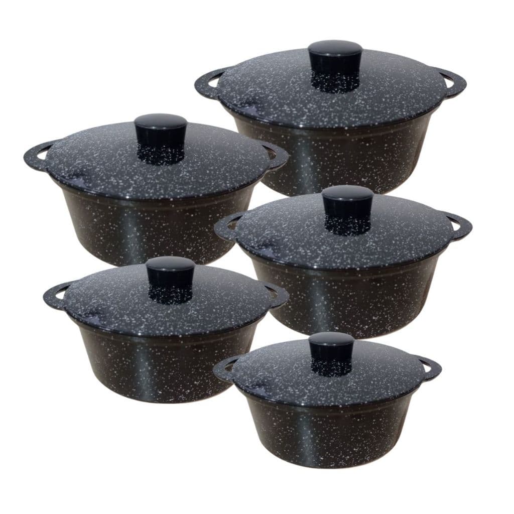 Jogo De Panela Aluminio Fundido Preto 5 Peças Tampas Aluminio Fundido.