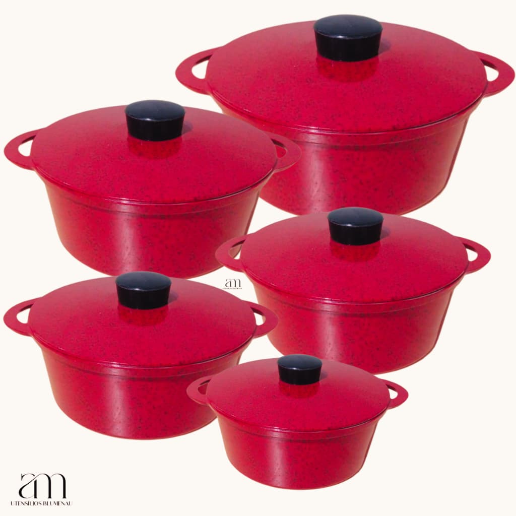 Jogo De Panela Aluminio Fundido Vermelho 5 Peças Tampas Aluminio Fundido.