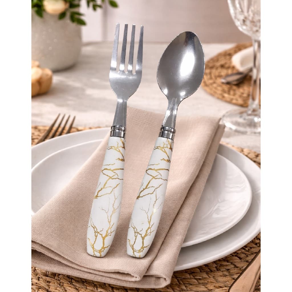 Jogo Kit Talher de Inox 2 Peças Cabo  Estilo Marmore