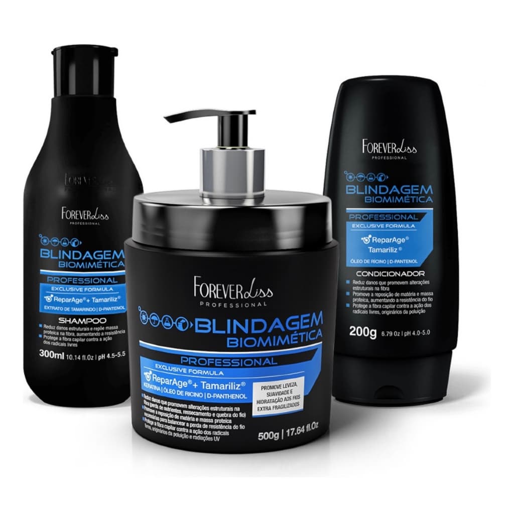 Kit Shampoo, Condicionador E Máscara Blindagem Capilar Forever liss