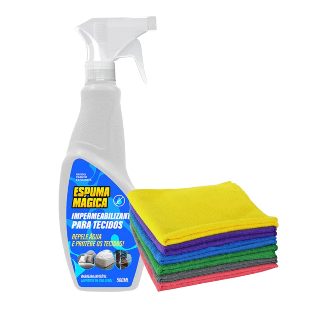 Kit Espuma Mágica Impermeabilizante De Tecidos Sofas Bancos Toalhas 500ML + Pano