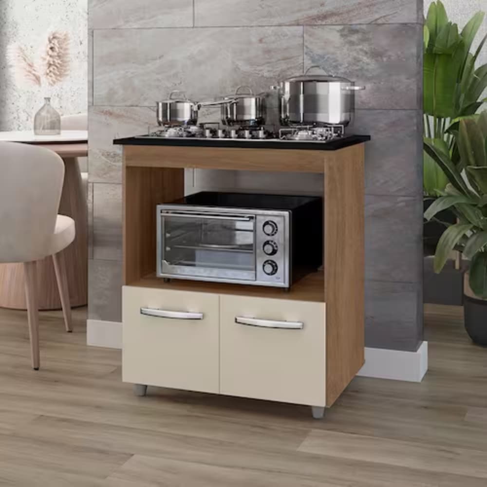 Fogão Cooktop + Balcão Elisa em MDP / Chamalux 4 Bocas Acendimento Elétrico