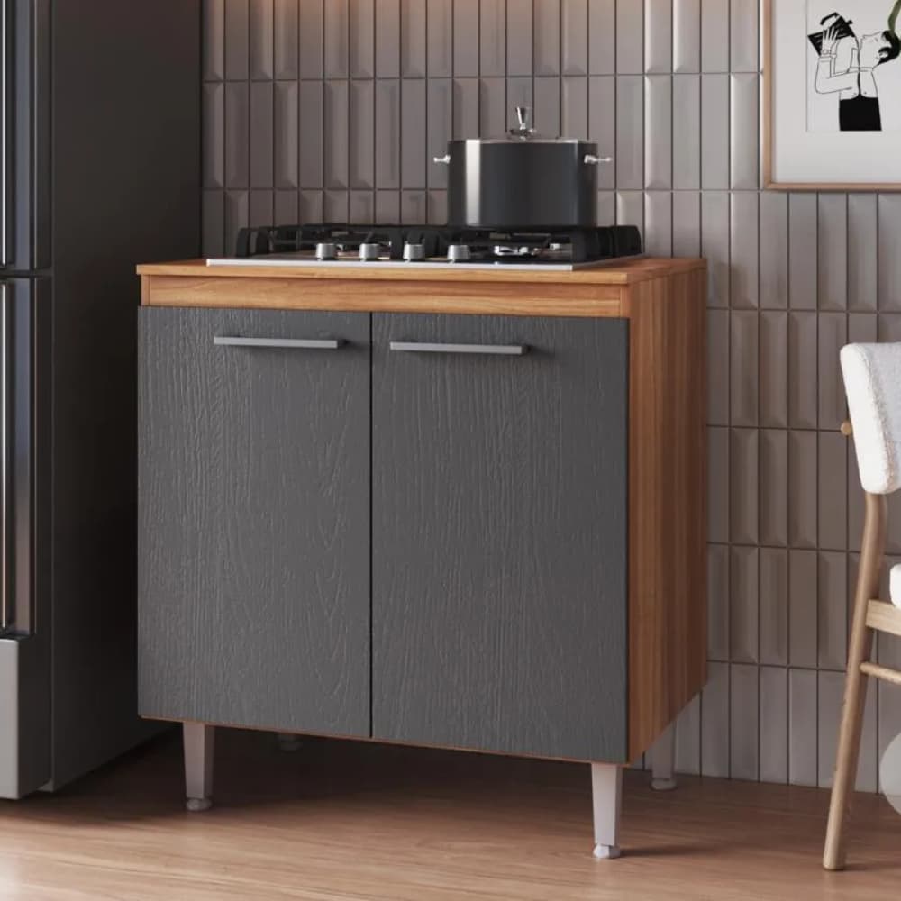 Fogão Cooktop  com Balcão de Madeira Grafite / 5 Bocas Chamalux Acendimento Automático Eletrico Bivolt