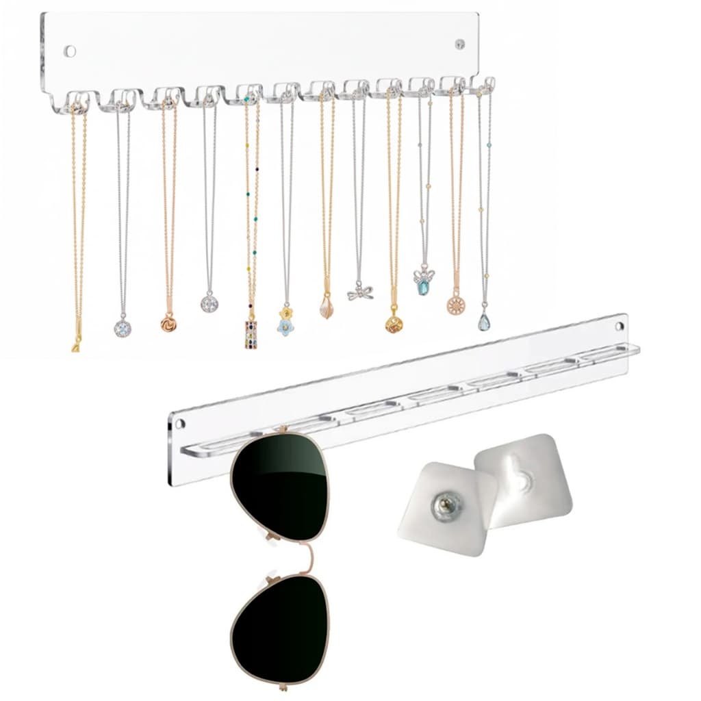 KIT Porta Óculos Joias Brincos Colares Pulseiras MILLNEY de Acrilico fixação adesiva Elegância e Organização