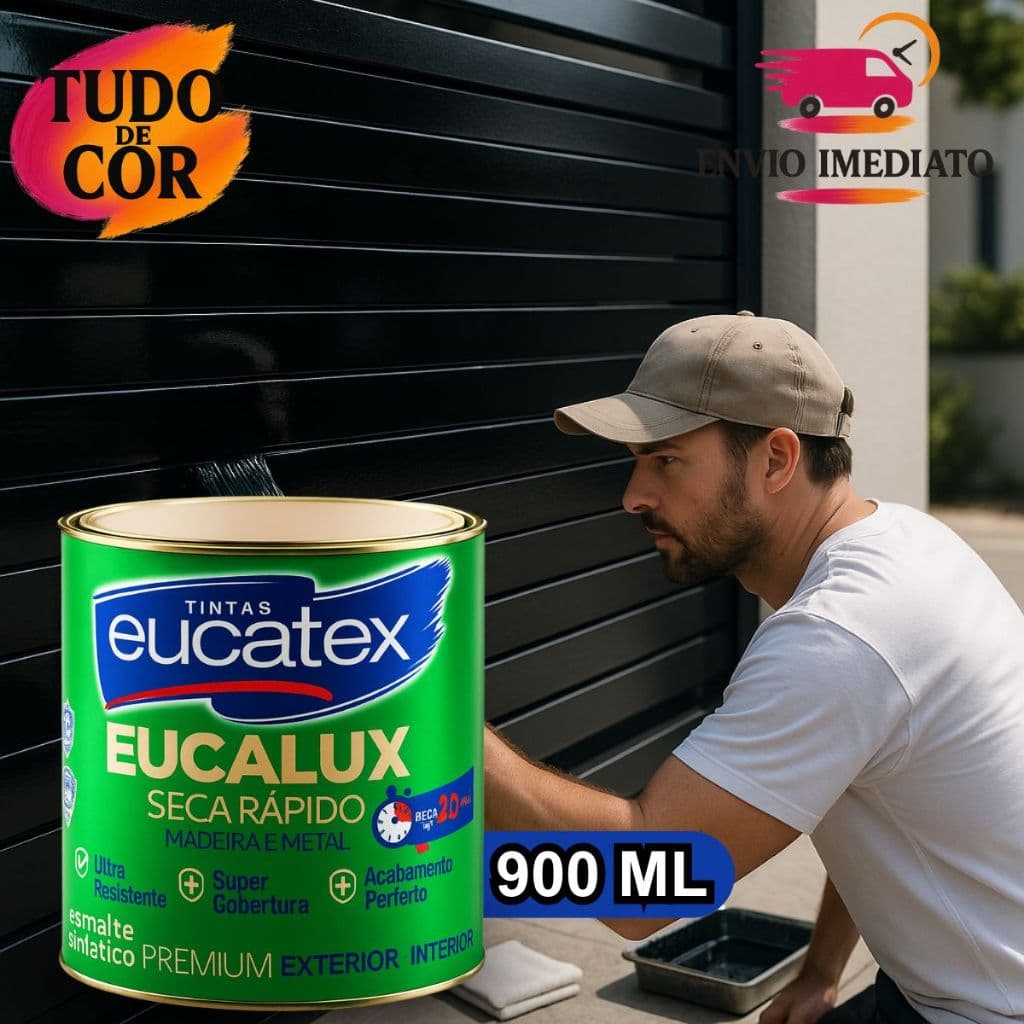 Tinta Esmalte Sintético Eucalux Eucatex 900ml Brilhante, Secagem Rápida Madeira, Metal, Várias Cores