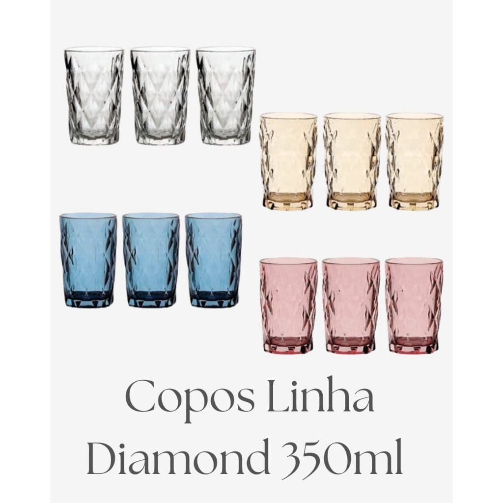 JOGO 06 COPOS DE VIDRO DIAMOND 350 ML - Elegância e Versatilidade