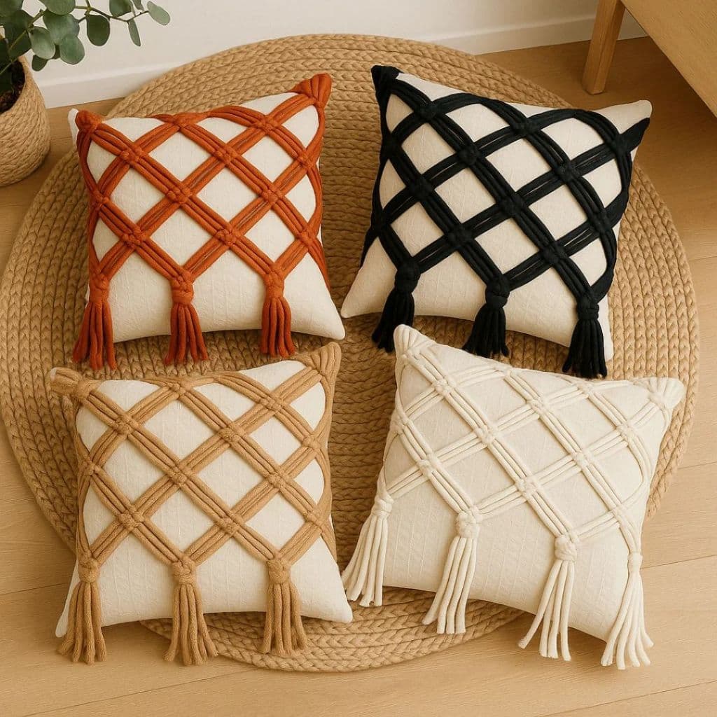 Capa Almofada Macramê Trançada Artesanal Boho Decoração Sofá 100% Algodão 45x45