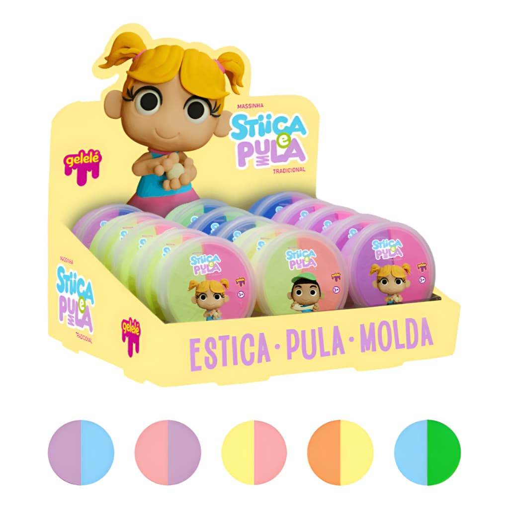 Kit Massinha Modelar Gelelé Colorida Lúdico Infantil Estica Pula Criança Kit Com 3 ou 5 Unidades