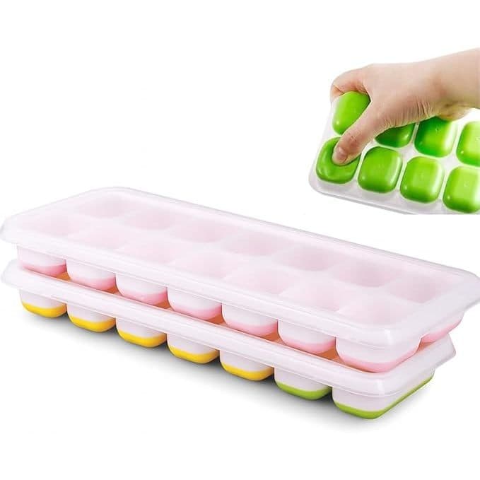 Formas De Gelo Com Tampa Rígida 14 Cubos Fundo Silicone Flexível Ideal Para Bebidas Frutas Papinha