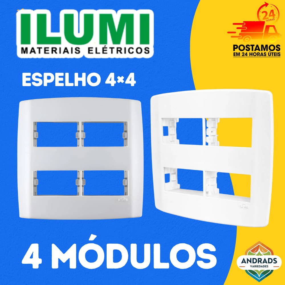 Espelho 4×4 para 4 Módulos Separados Slim Ilumi Branco