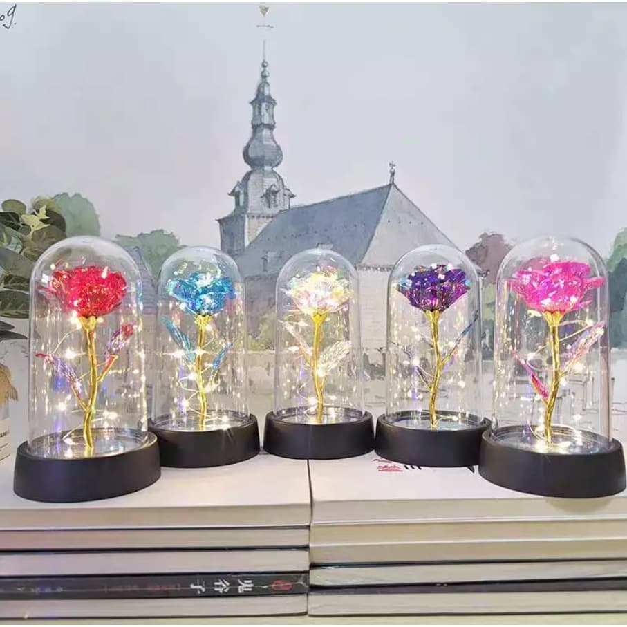 Flor Eterna Rosa Encantada Fio Fada Luz LED Presente Dia dos Namorados Romântico Premium Ano Novo