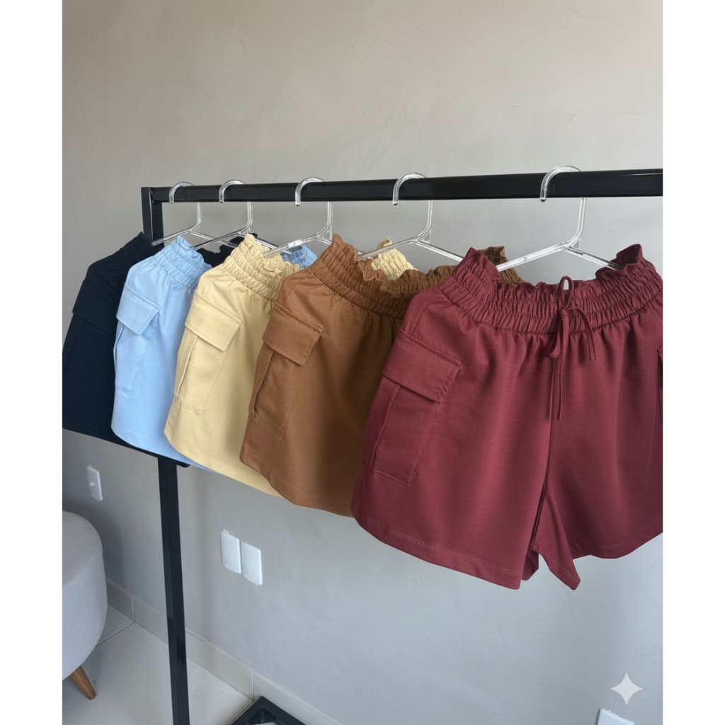 Short feminino Elegante com Bolso Cargo com elástico no cós 100% algodão look estilosa