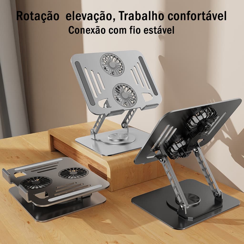 Suporte De Mesa Metal Com Cooler Para Notebook  Giratoria 360°