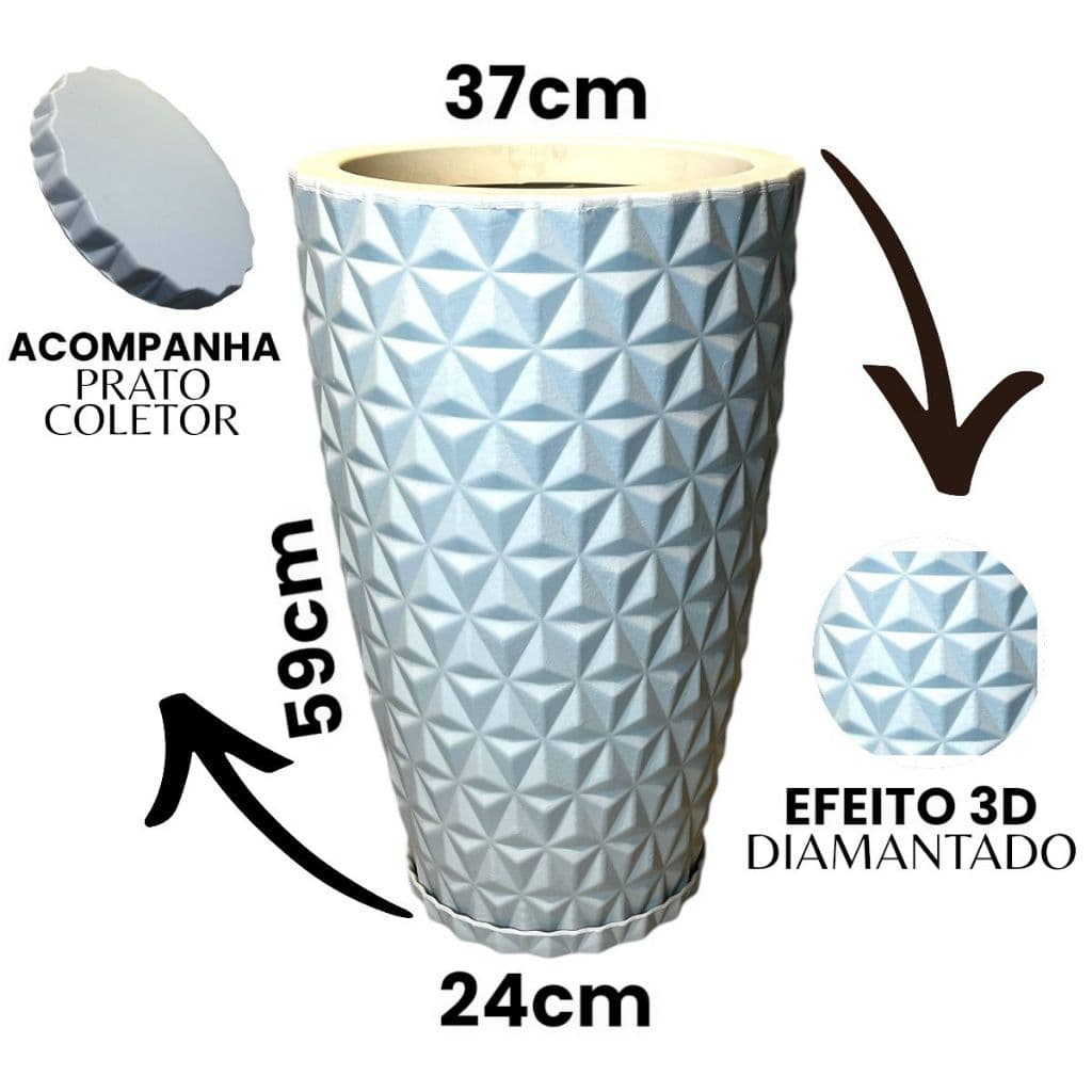 Kit 2 Vasos Para Plantas Grande De Polietileno Coluna Diamante  Com Prato G 60 x37x24 Vaso Grande Jardinagem Decoraçao