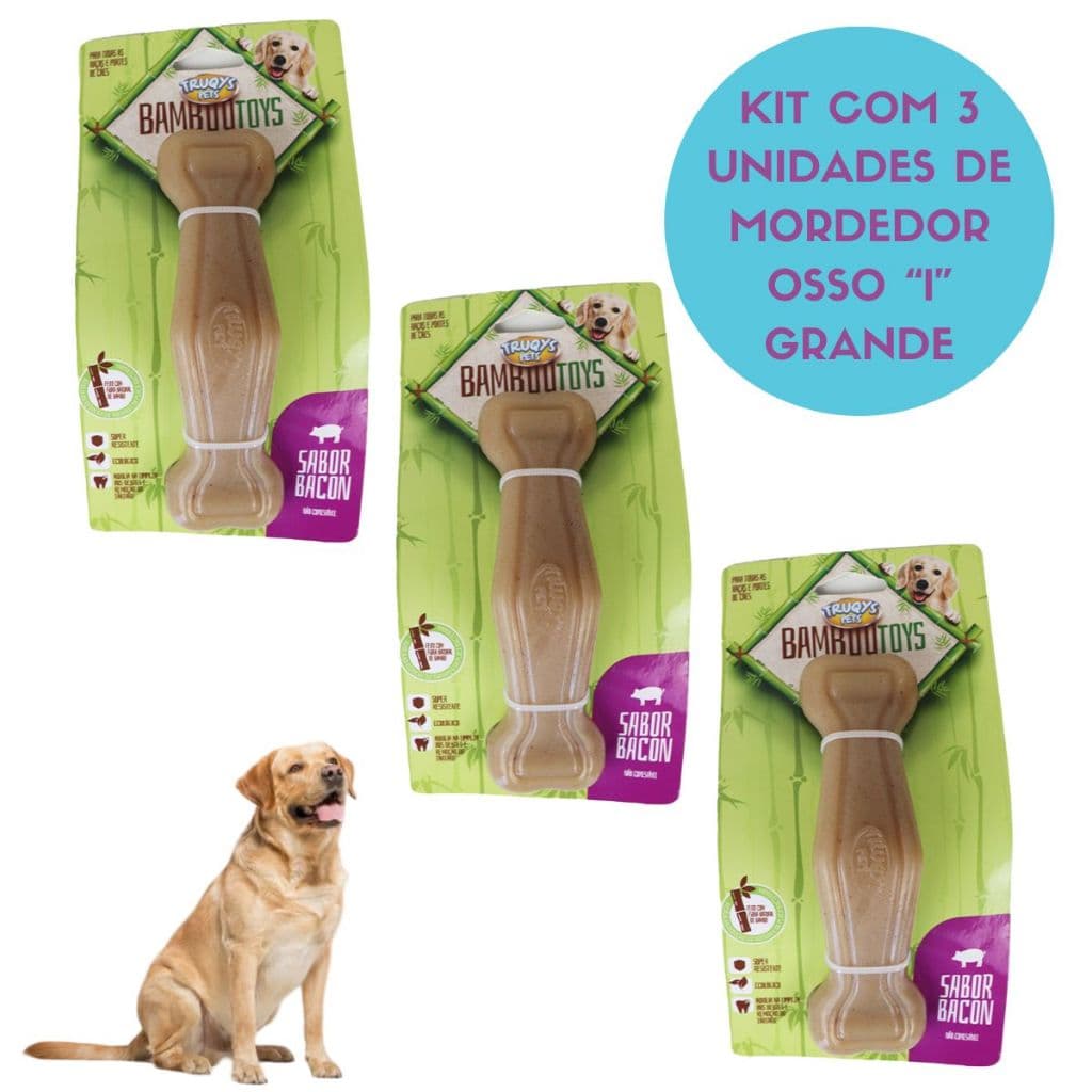 Kit 3 Unidades Osso Bamboo I Grande Truqys Mordedor para Cães Resistente