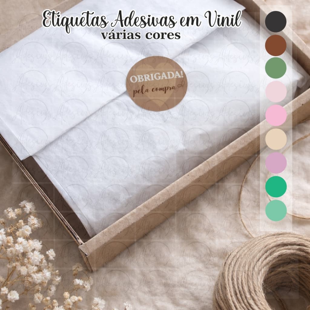 100 adesivo para embalagem 3x3cm redondo etiqueta Obrigado pela Compra - para seda caixa embalagens