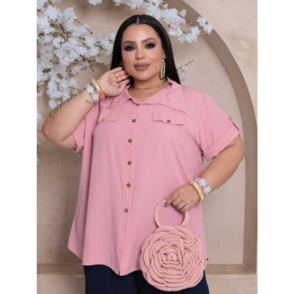 Camisa Blusas Manga Curta Plus Size Feminina Tecido Leve Tendência Verão 2026