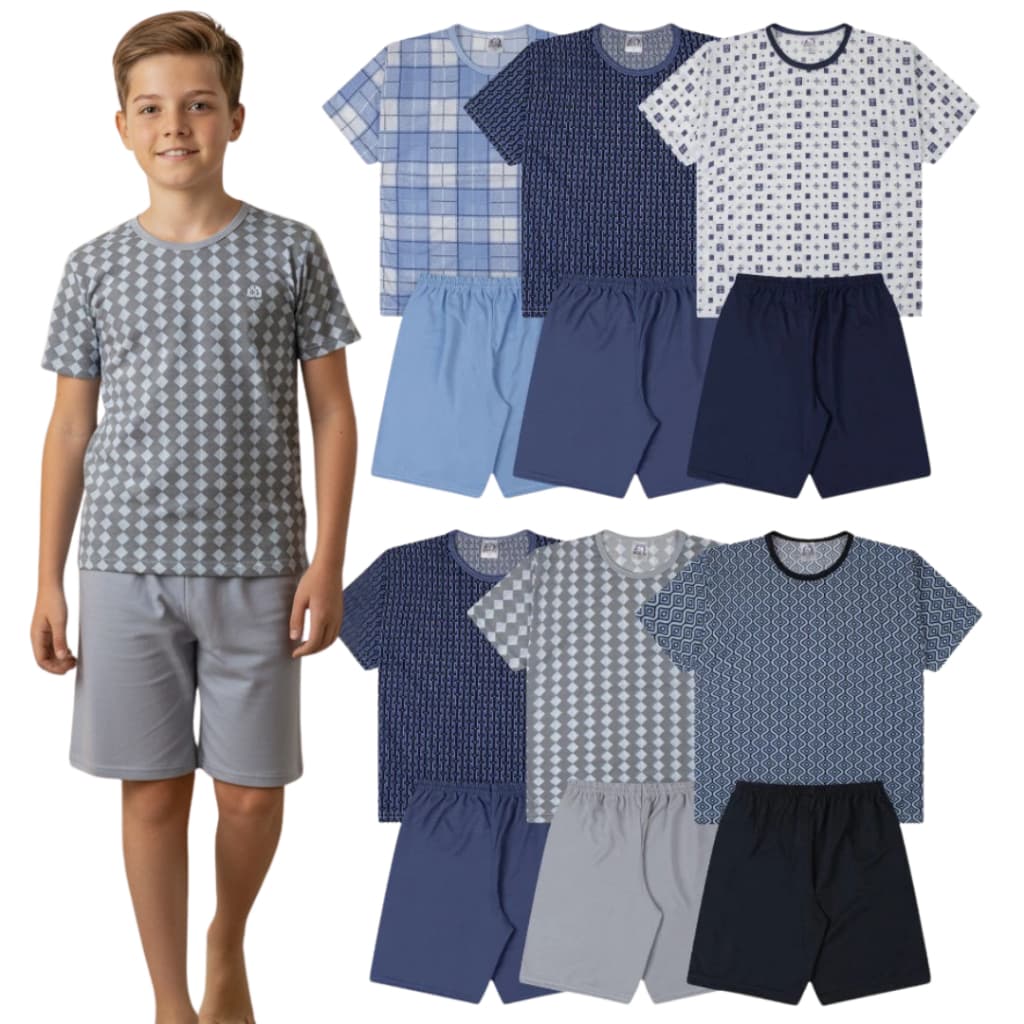 Kit Pijama Infanto Juvenil Menino | Pijama Infantojuvenil Tam 2 ao 16 | pijama infanto juvenil Verão Sortido