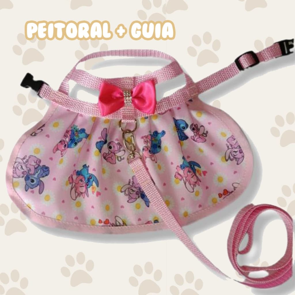 Coleira Peitoral Pet com Guia Sainha Luxo Cachorro Gato Coelho Tamanhos 0,1,2,3 e 4.