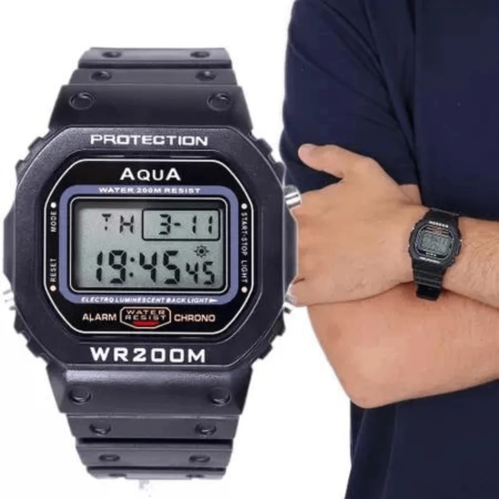 Relógio Masculino Digital Aqua Militar Cronômetro, Alarme e Luz Noturna