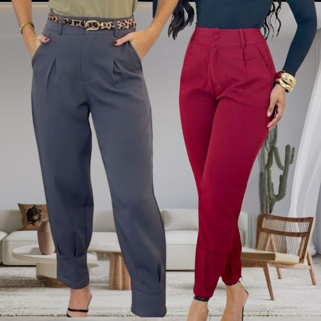 Calça Social Alfaiataria Feminina Slim kit 2 – valoriza a silhueta, tecido macio e elegante. Peça curinga para trabalho.