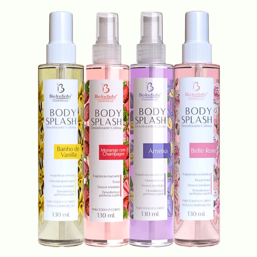 KIT 4 Body Splash Vanilla + Morango Champagne + Ameixa + Belle Rose - Desodorante Colônia 390 ml