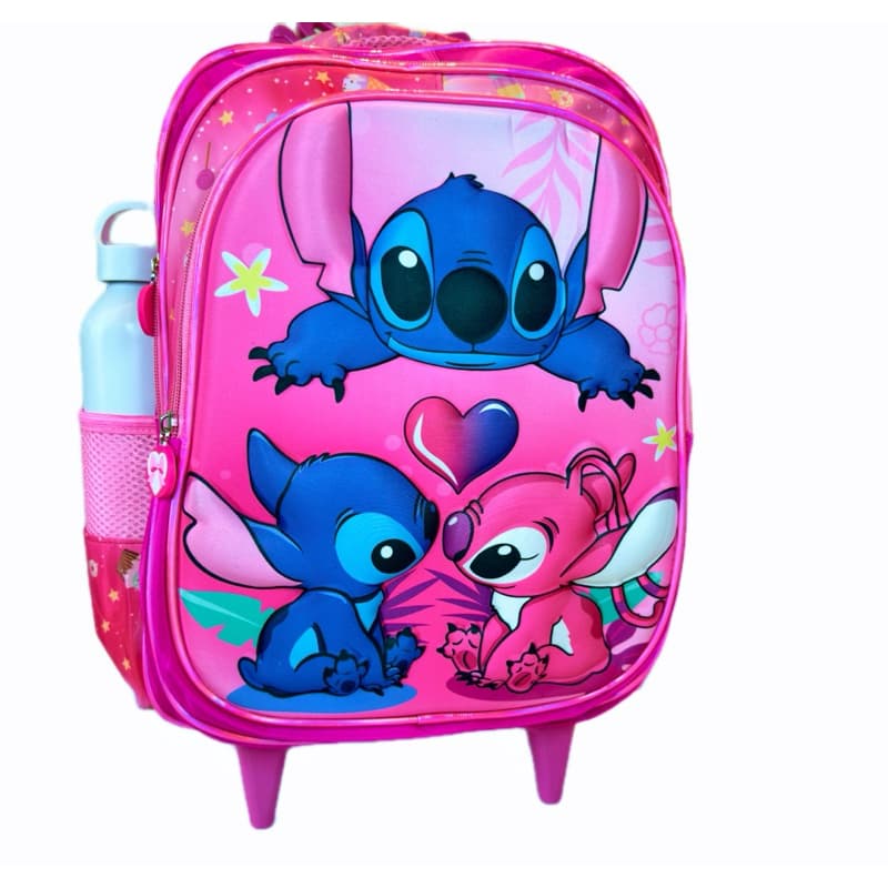 Mochila Escolar Infantil Stich Trio Love 3D - Espaçosa com Alças Ajustáveis e Design 3D